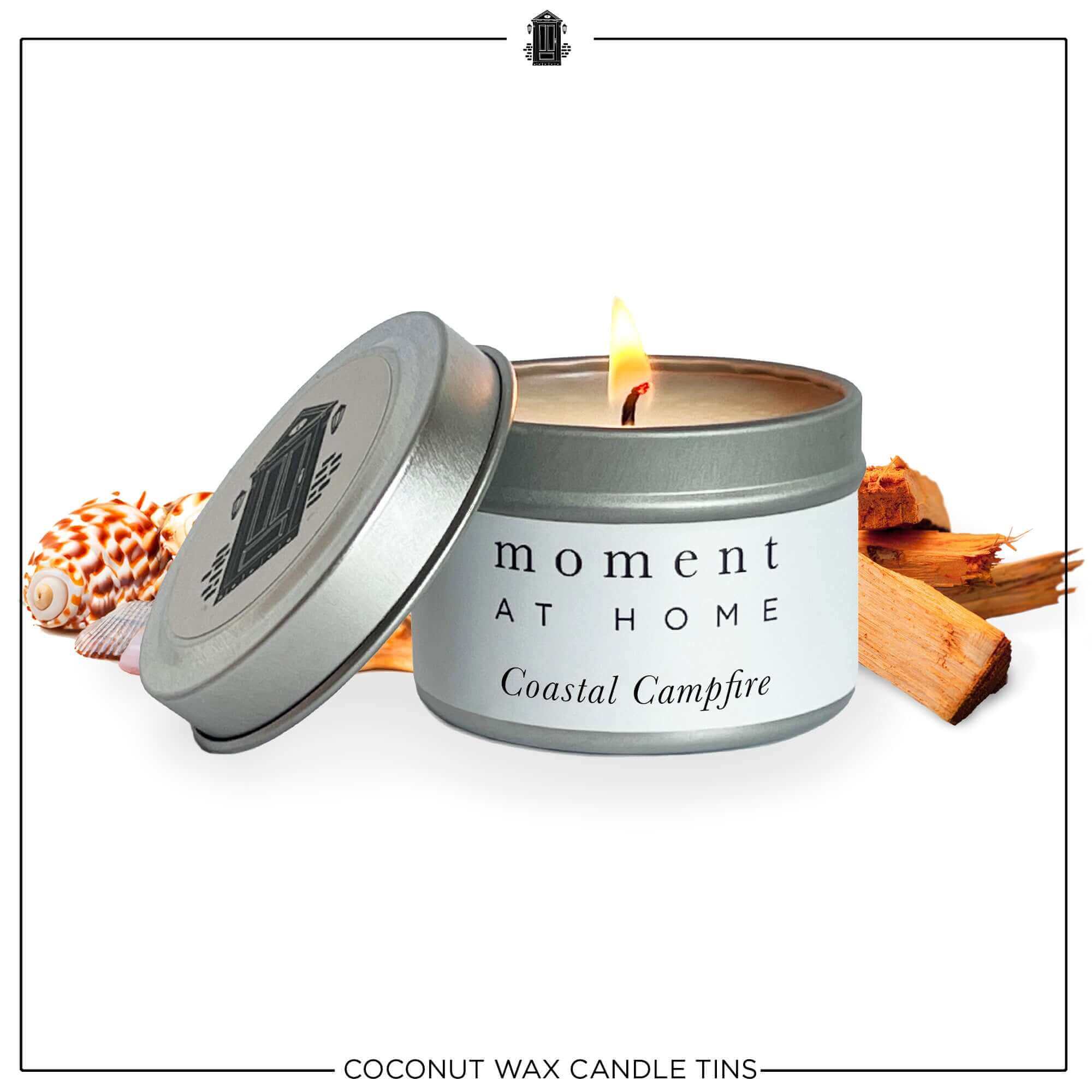 The Coastal Campfire Scented Candle Mini Tin. 